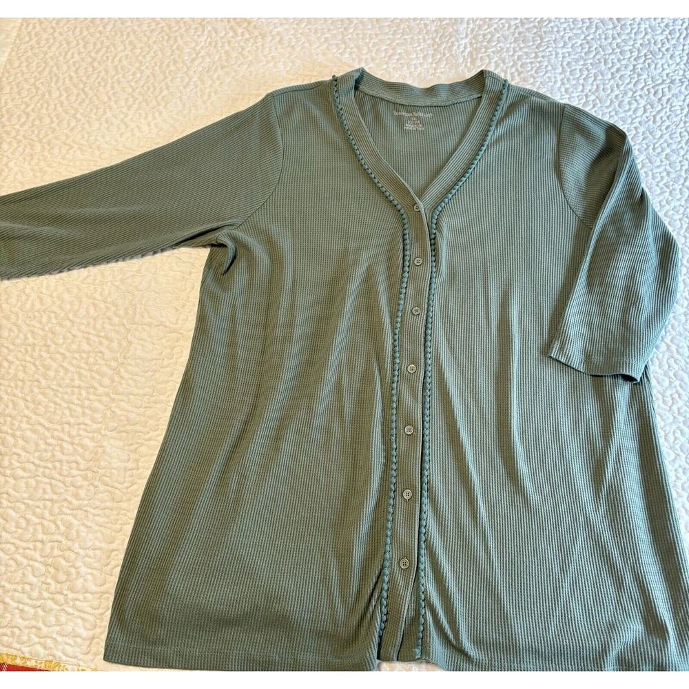 Woman Within Thermal Button Front Tunic Size 22/24 (1X) In The Color Pine